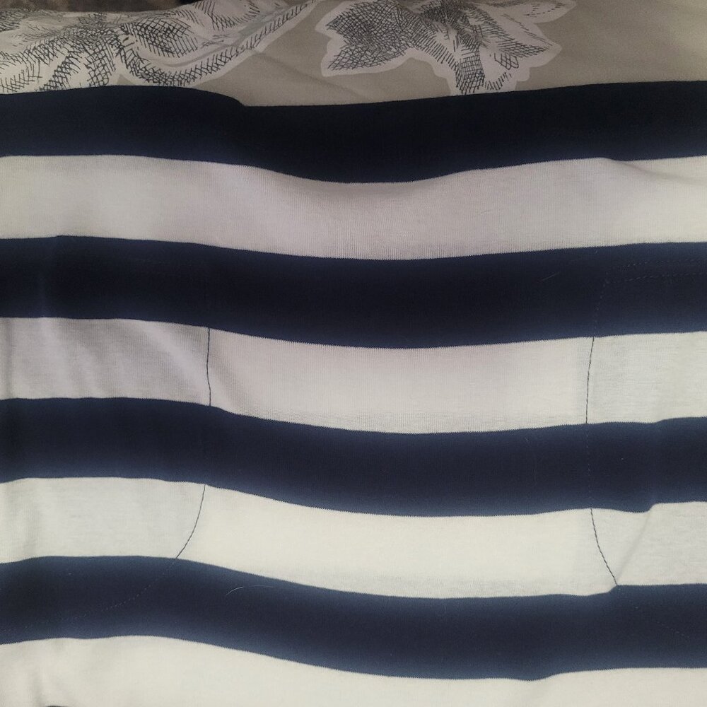 Chaps Navy & White Striped Cotton Pullover Hoodie w/Kangaroo Pockets Medium - Picture 3 of 8